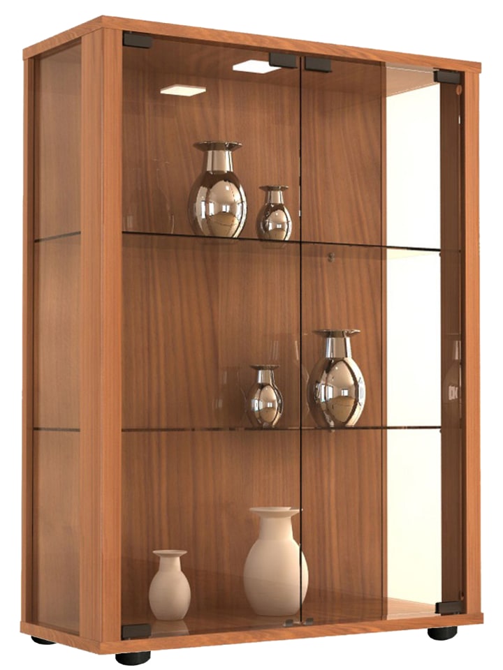 Holz Glas Stand Vitrine Sammelvitrine Sintalo in Kern-Nussbaum