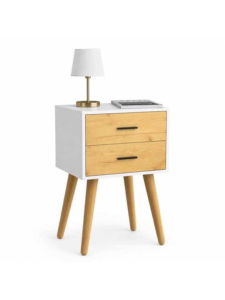 Nachttisch mit 2 Schublade 45x30x56 cm Singol XXL in Weiß / Honig-Eiche