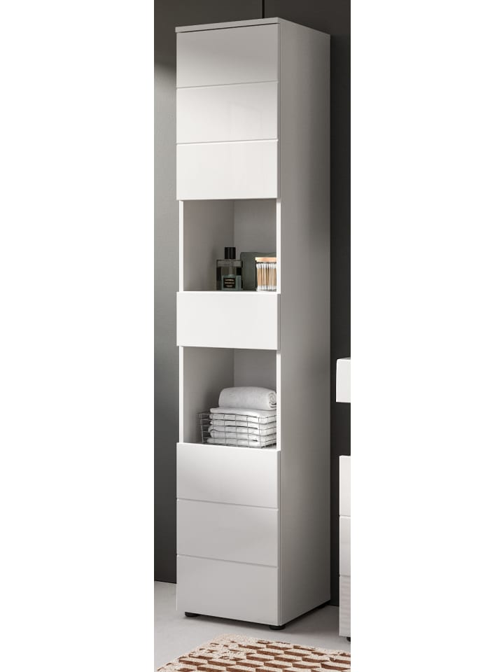 Badschrank weiß Hochglanz 38 x 190 cm, Hochschrank mit viel Stauraum
