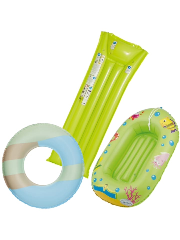 Kinderbade-Set (Schwimmring, Kinderboot, Luftmatratze) in grün