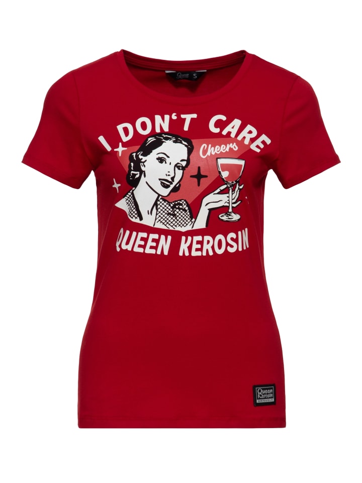 Queen Kerosin T-Shirt I Don't Care in bordeaux