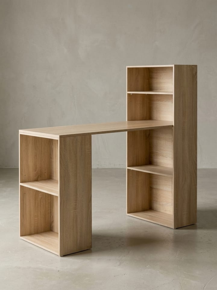 Schreibtisch WL5.693 mit Regal 120 x 120 x 53 cm Holz Modern, in Sonoma