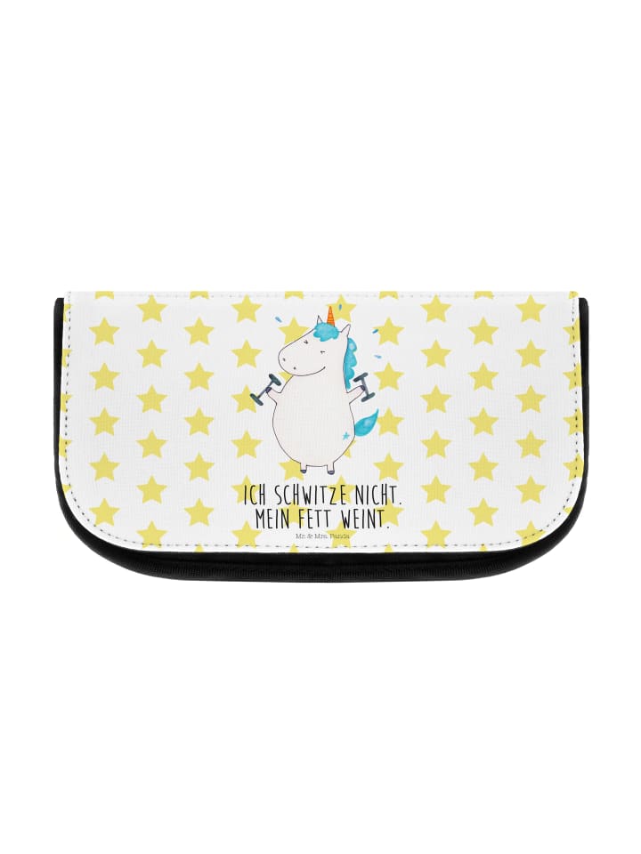 Kosmetikbeutel Einhorn Fitness mit Spruch in Weiß