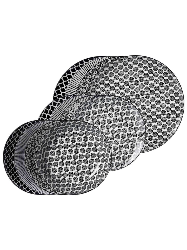 12-tlg. Teller-Set Takeo in Schwarz-Weiß