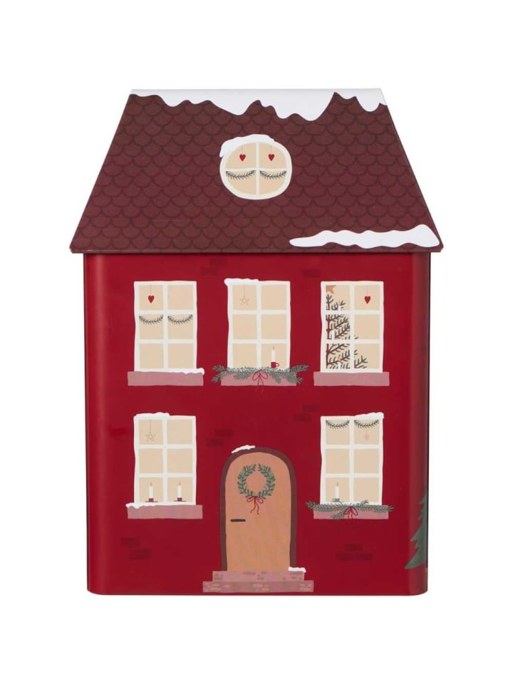 Keksdose WEIHNACHTSHAUS Hausdose Rot mit braunem Dach 25x10x9 cm