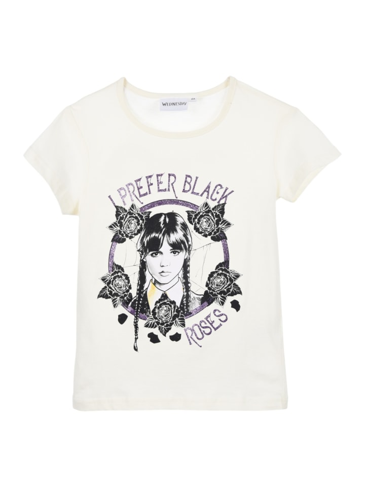 T-Shirt Wednesday mit Glitzer in Weiß