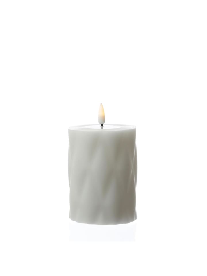 LED Kerze Mia mit Rautenmuster Echtwachs H: 10cm D: 7,5m in weiß