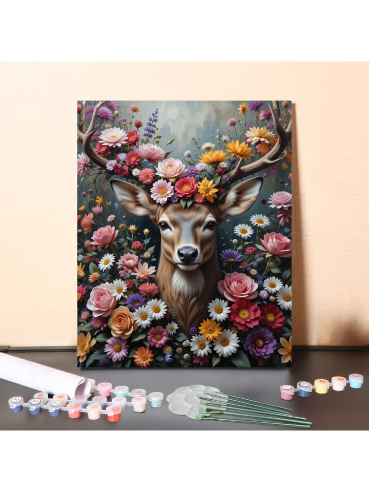 DIY Malen nach Zahlen Set-"Hirsch durch die Blumen"