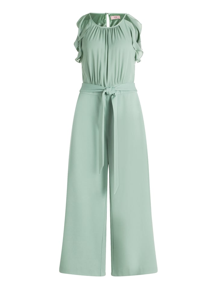Jumpsuit mit Volant und Bindegürtel in Foggy Green
