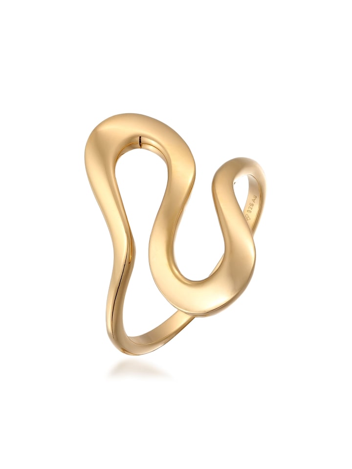 Ring 925 Sterling Silber Spirale, Wellen in Gold