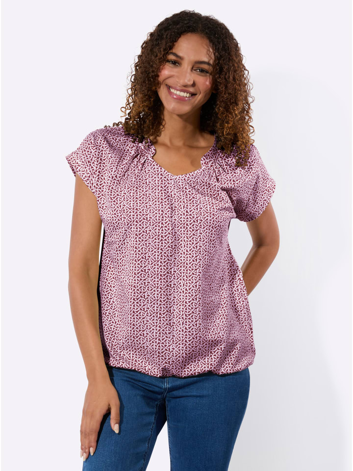 Kurzarm-Shirt in kirsche-ecru-bedruckt