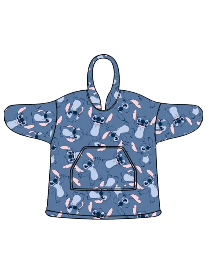 Lilo & Stitch Hoodie-Decke – Weiche Kapuzendecke aus Korallenfleece in Blau
