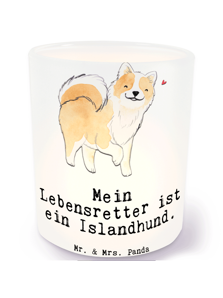 Windlicht Glas Islandhund Lebensretter mit Spruch in Transparent