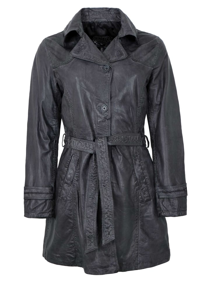 Leder-Trenchcoat Lammnappa in Anthrazit
