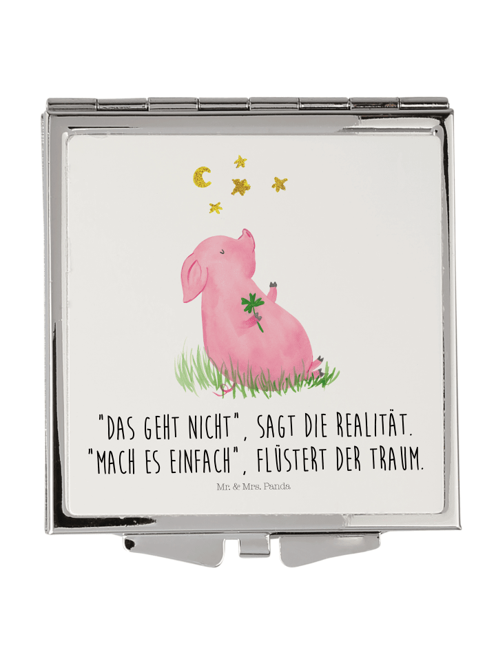 Taschenspiegel Schwein Glück mit Spruch in Weiß