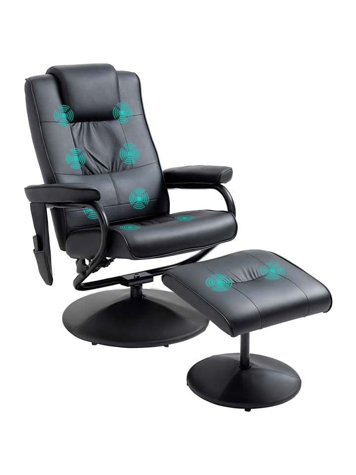 Relaxsessel mit Fußhocker in Schwarz 76L x 80B x 102H cm
