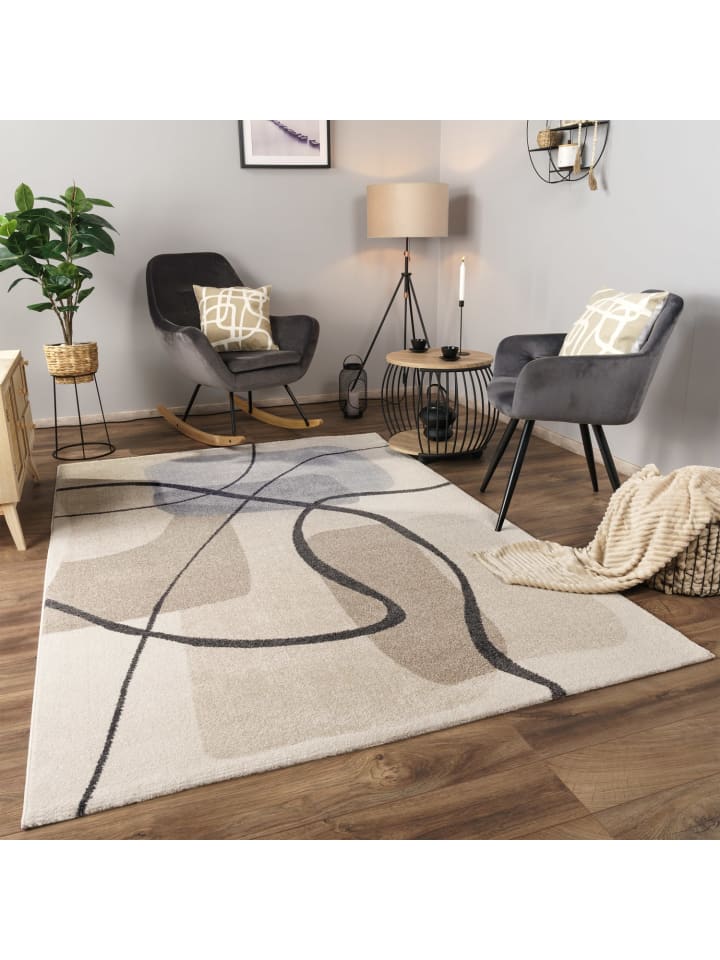Teppich Kurzflor Abstrakt Wohnzimmer in Creme
