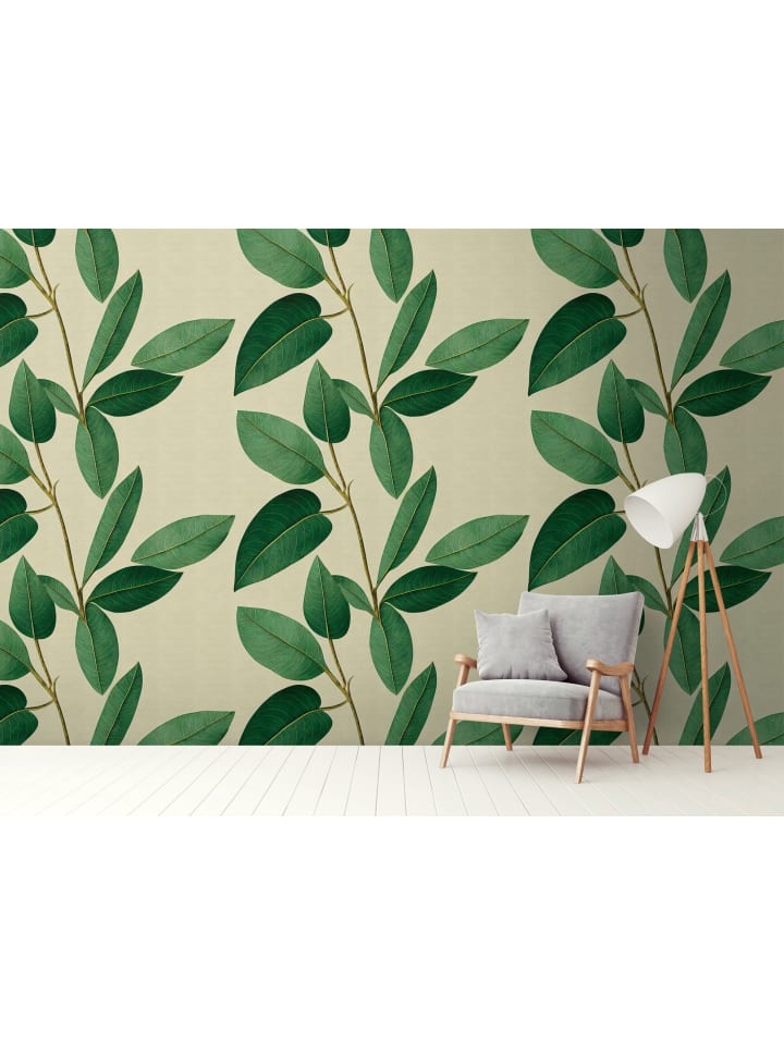 Tapete Leafline in Grün-Beige