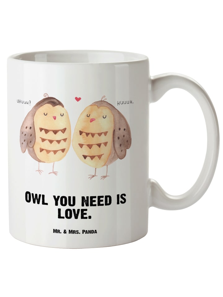 Große Tasse Eulen Liebe mit Spruch in Weiß