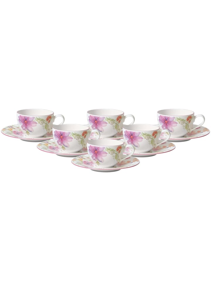 6er Set Kaffeetassen mit Untertassen Mariefleur Basic in Bunt 250 ml