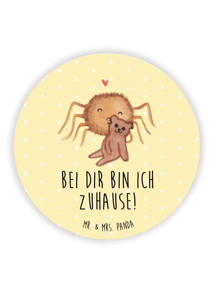 Magnet Spinne Agathe Teddy mit Spruch in Gelb Pastell