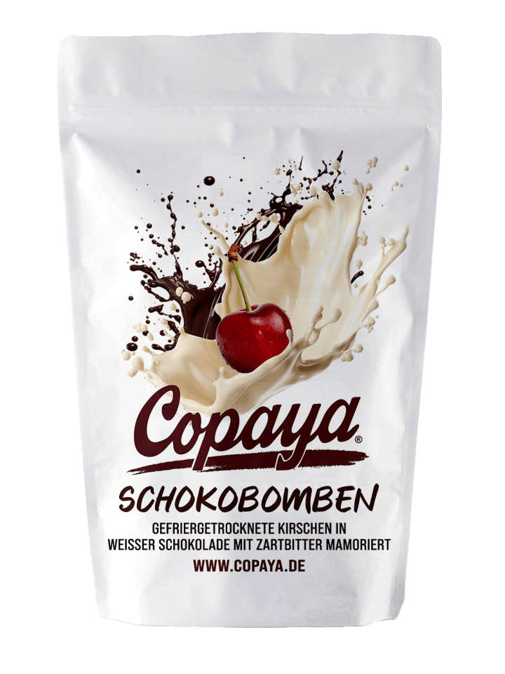 500g Schokobombe Kirschen in weißer Schokolade und Zartbitterschokolade