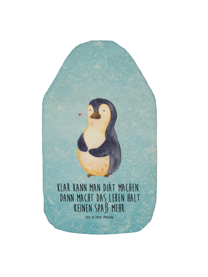 Wärmflasche Pinguin Diät mit Spruch in Eisblau