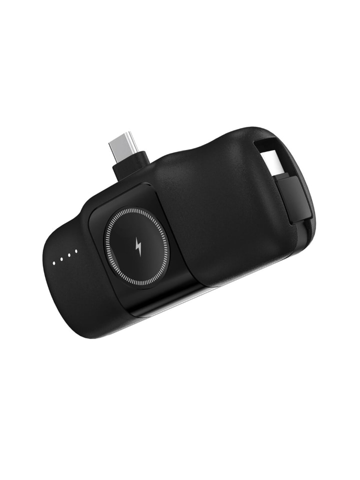 Mini-Powerbank USB-C-Kabel und Apple Watch Ladegerät 5000mAh 15W in Schwarz