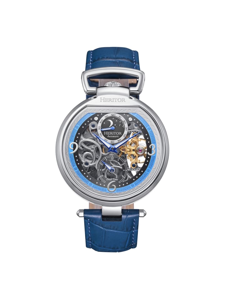 Lincoln Skelettuhr mit Lederarmband und Mondphasenanzeige in Blue