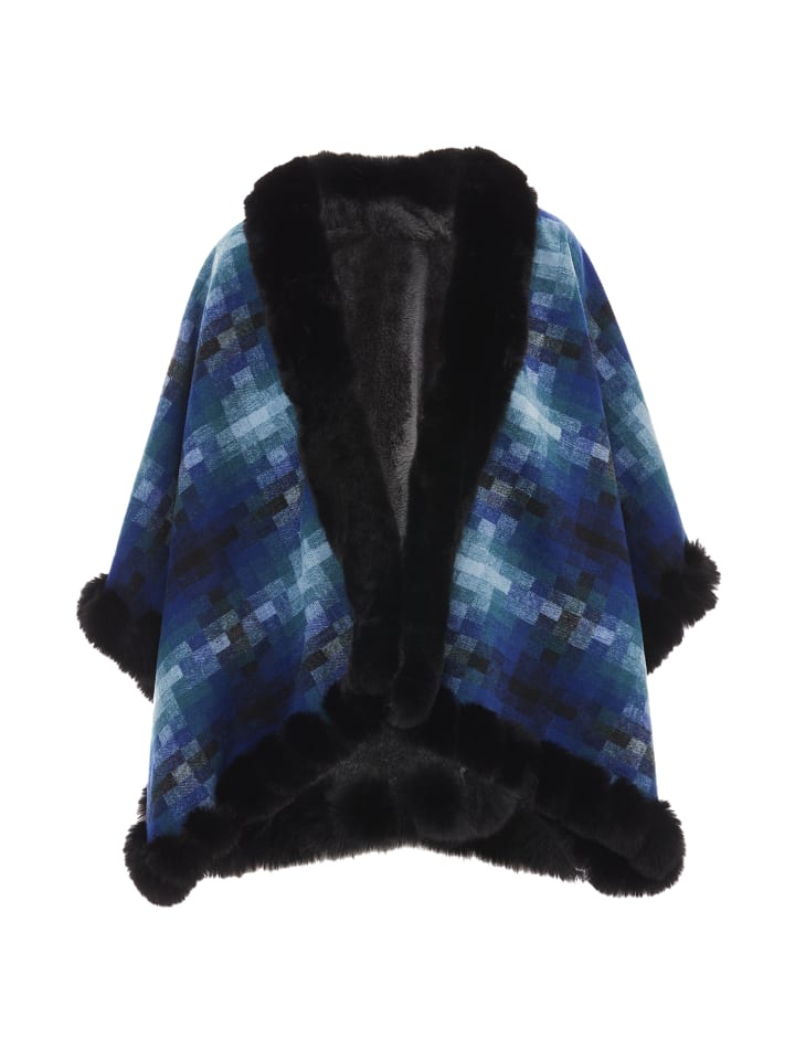 Damen Poncho in Blau Mehrfarbig