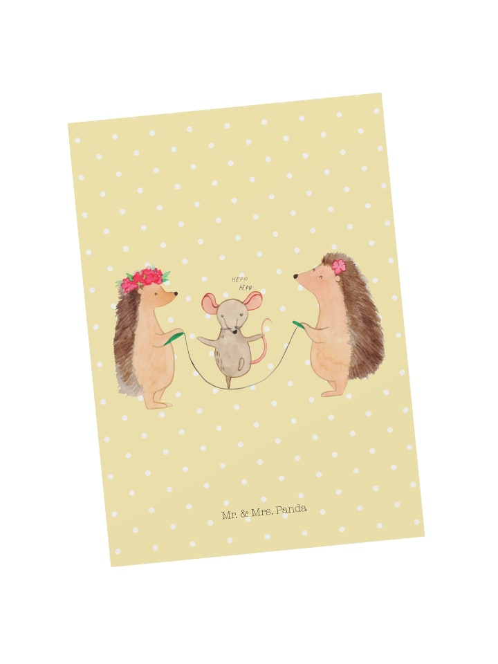 Postkarte Igel Seilhüpfen ohne Spruch in Gelb Pastell