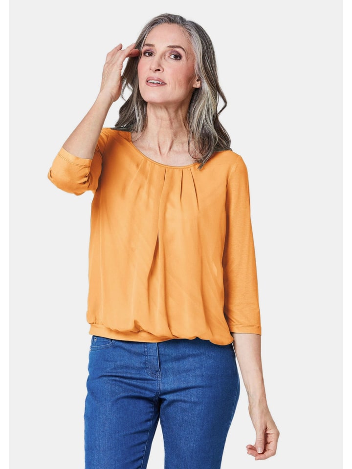 Chiffon-Shirt mit 3/4-Arm, Rundhals in safran