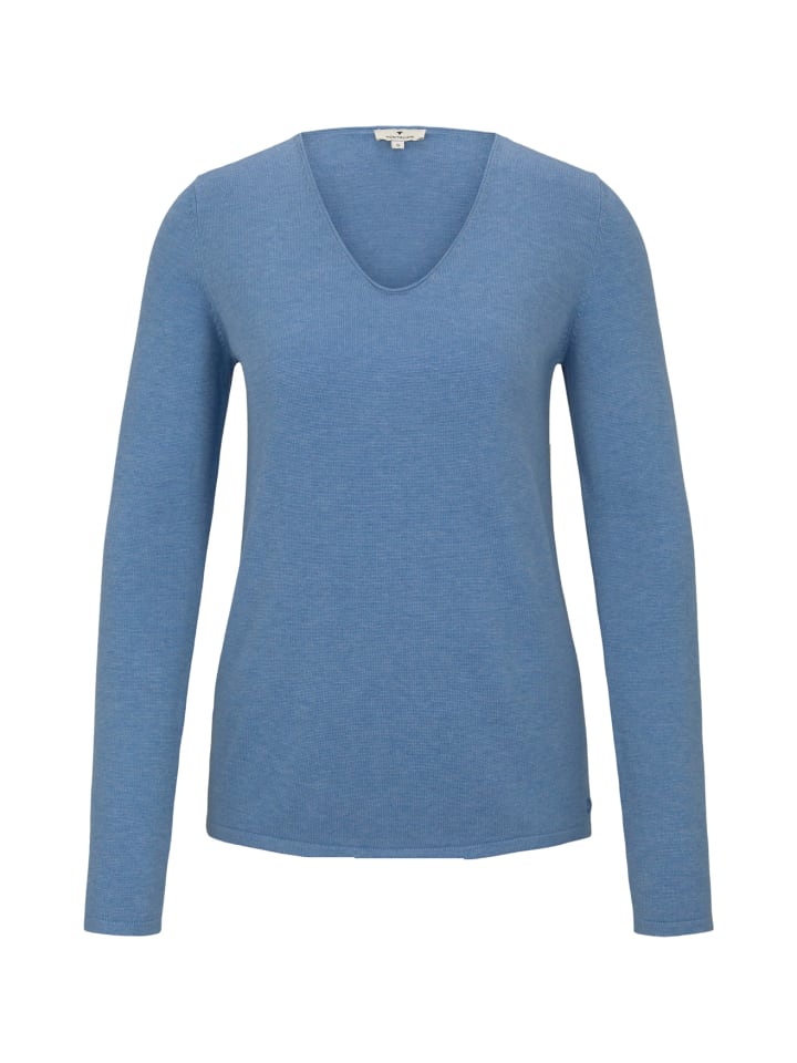 Dünner Strickpullover Basic V-Ausschnitt Stretch Sweater in Blau