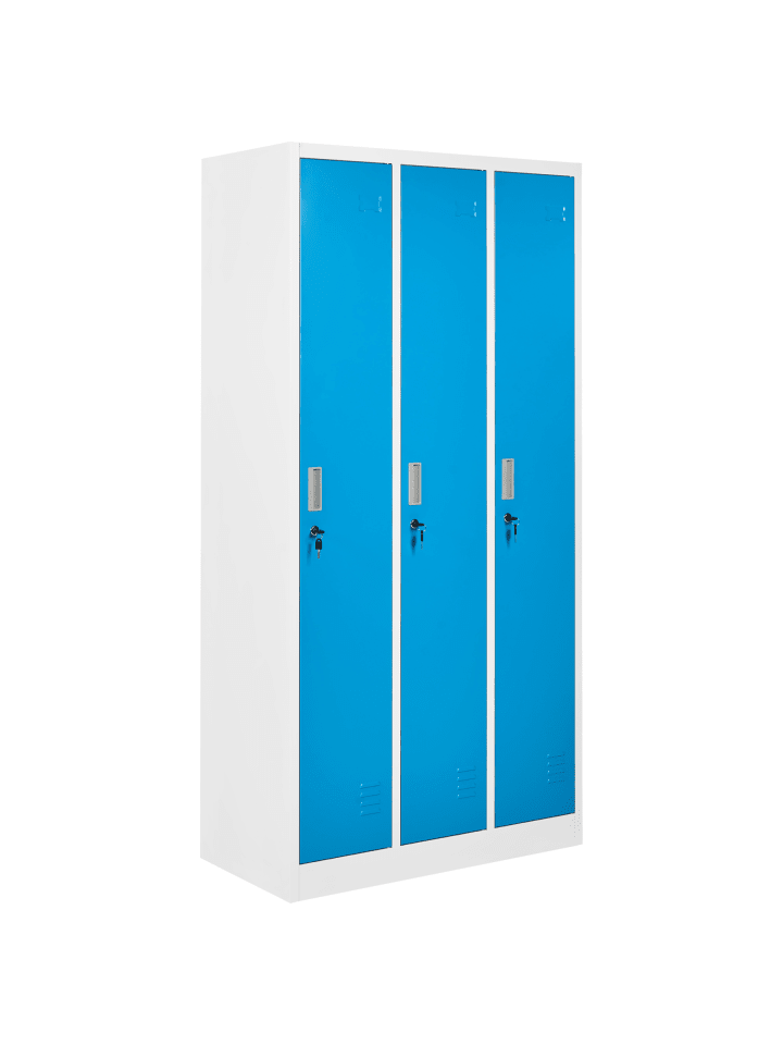 Spind mit 3 Türen ATHLETE in Weiß/Blau - (W) 90 x (H) 180 x (L) 45 cm