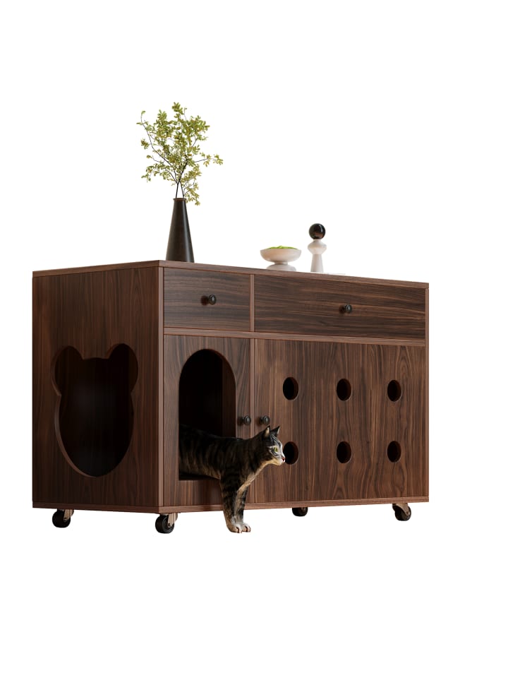 Katzenkloschrank mit abnehmbare Sandablassplatte in Nussbaumfarbe - 100×45×66cm