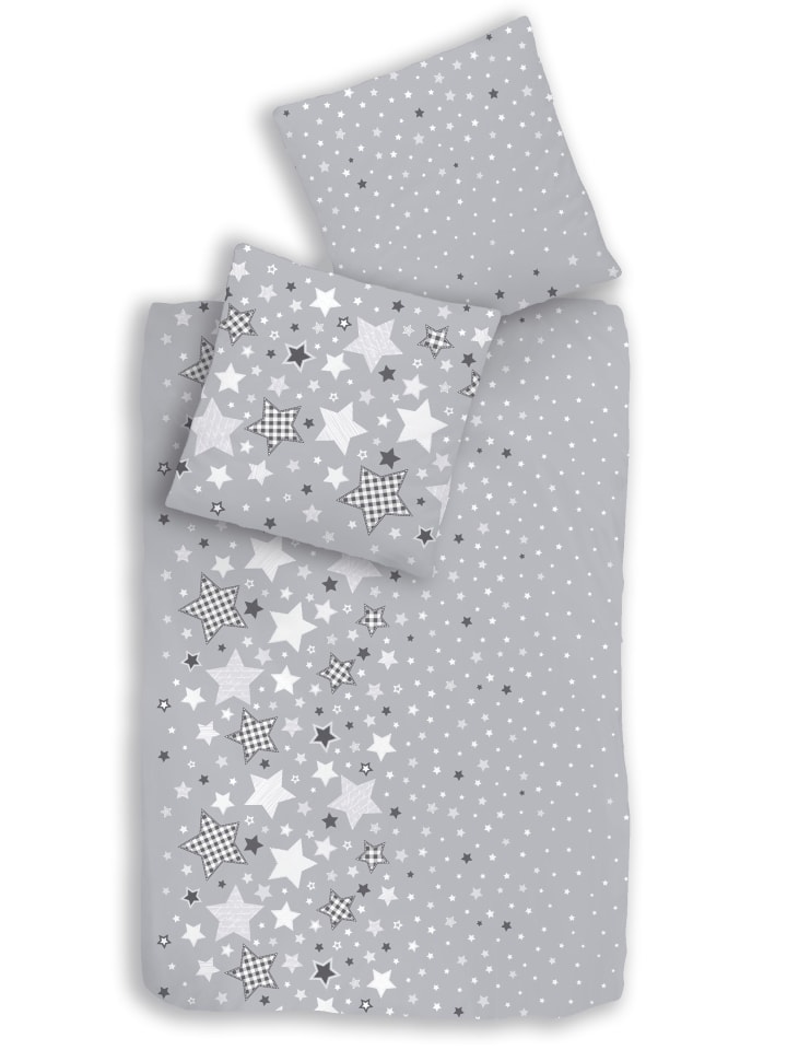 Bettwäsche-Set Biber/Flanell "Sterne" in Grau