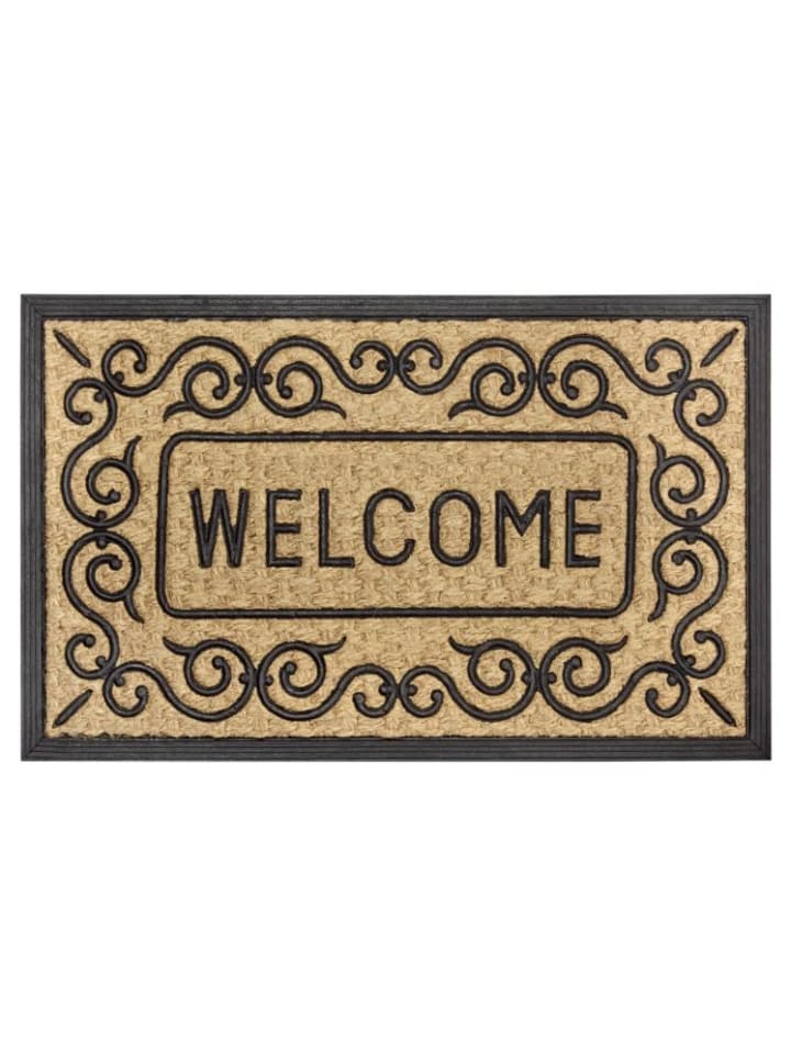 Fußmatte Gummi Welcome Floral in Kokos Braun