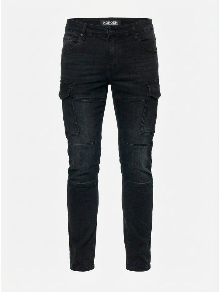 Slim denim biker jeans in Schwarzer denim