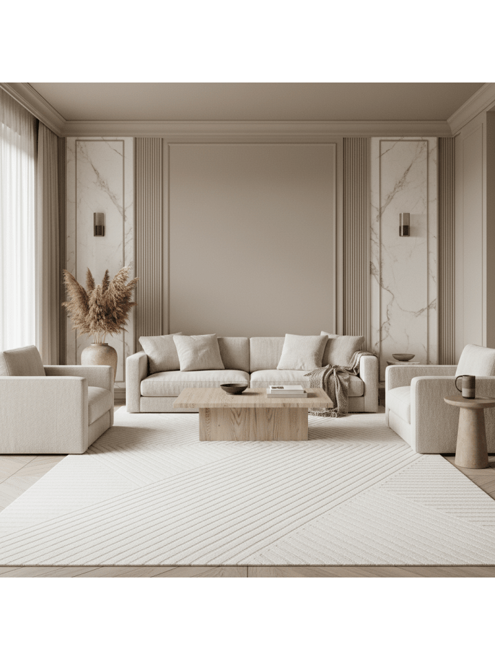 Teppich Kurzflor Waschbar 3D ILLER Strapazierfähig OEKO-TEX in Creme