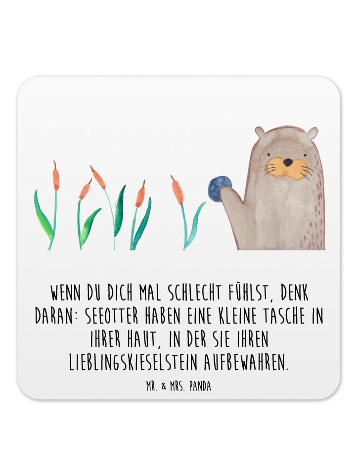 Gläseruntersetzer Otter Stein mit Spruch in Weiß