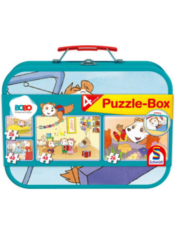 Spiel - Bobo Siebenschläfer, Puzzle-Box, 2x26, 2x48 Teile im Metallkoffer
