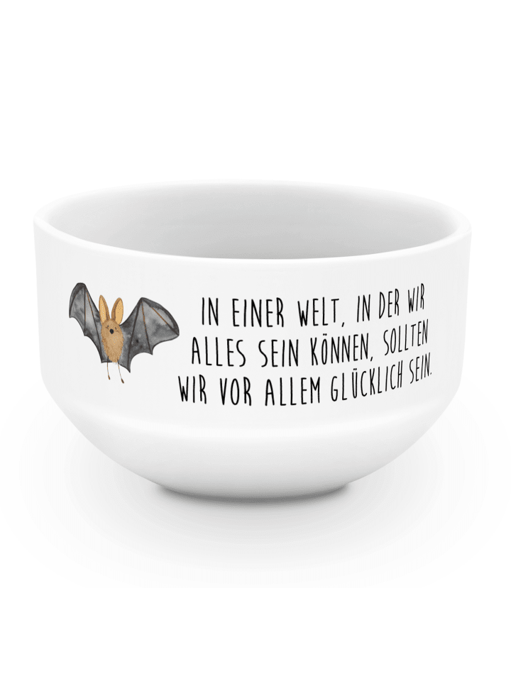 Salatschälchen Fledermaus Flügel mit Spruch in Weiß