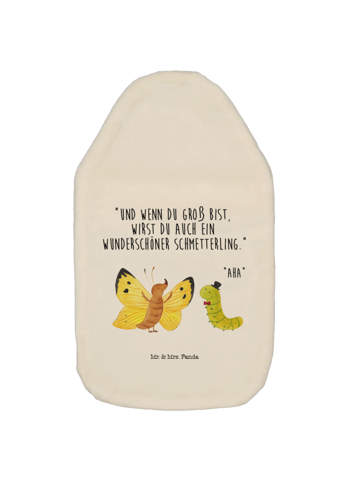 Wärmflasche Raupe Schmetterling mit Spruch in Weiß