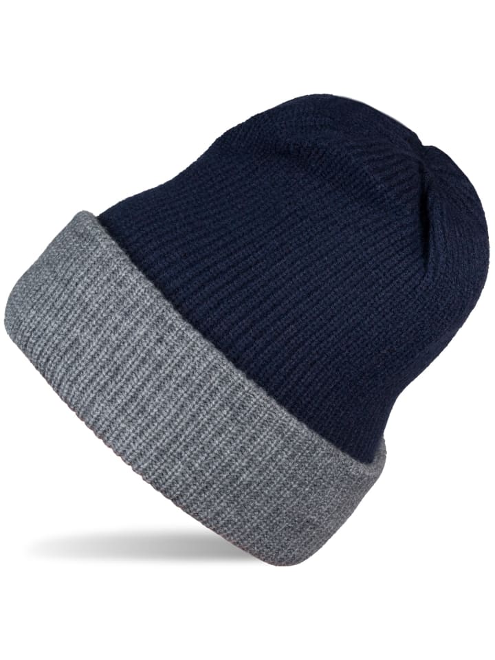 Strickbeanie in Dunkelblau-Grau