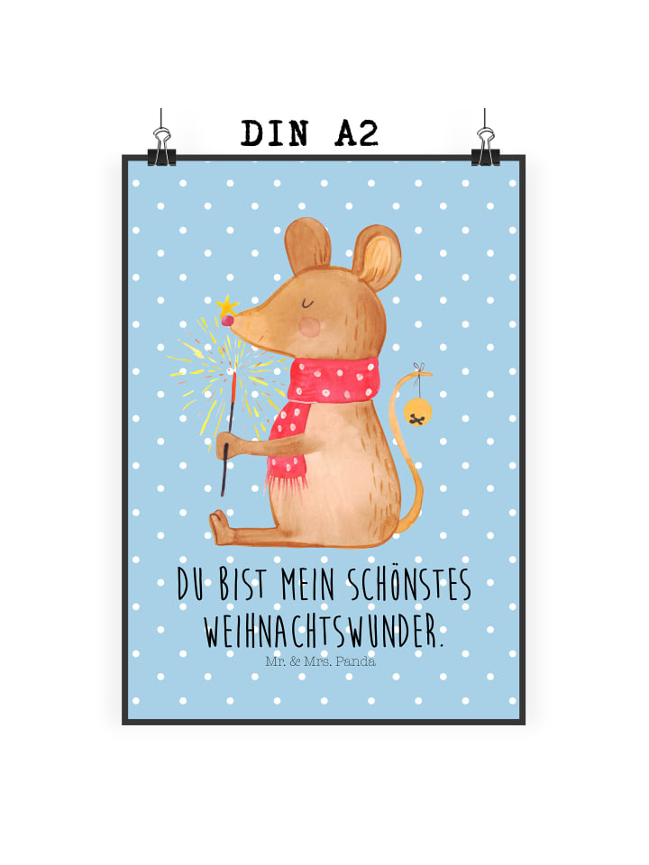 Poster Maus Weihnachten mit Spruch in Blau Pastell