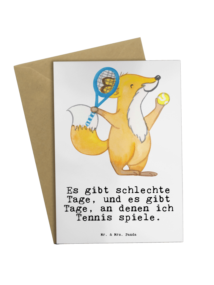 Klappkarte Fuchs Tennis spielen mit Spruch in Weiß