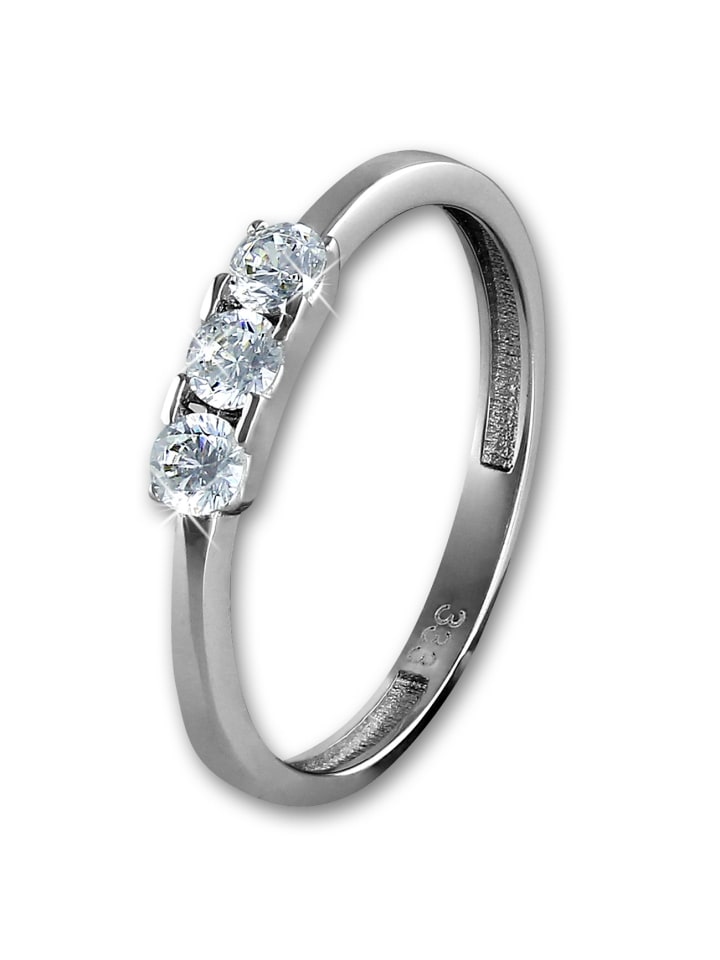 Ring Gold 333 Weißgold - 8 Karat 3er Zirkonia Größe 56 (17,8)