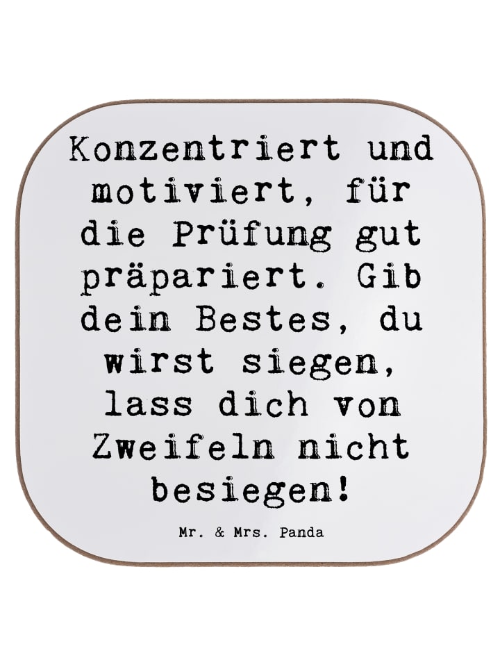 Bierdeckel Spruch Prüfungen bestehen mit Spruch in Weiß