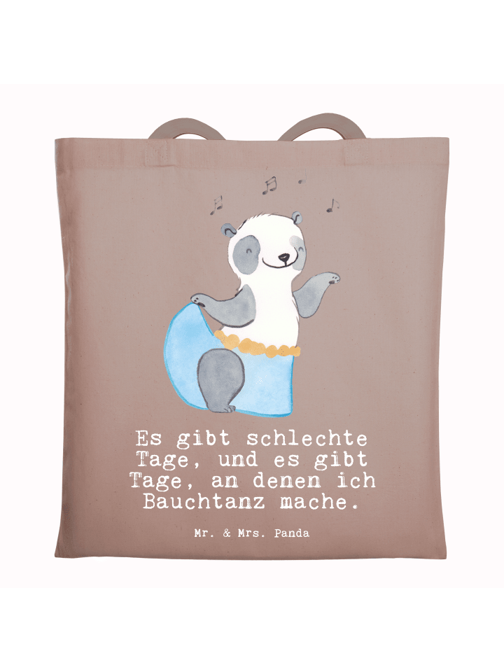 Tragetasche Panda Bauchtanz mit Spruch in Braun Pastell