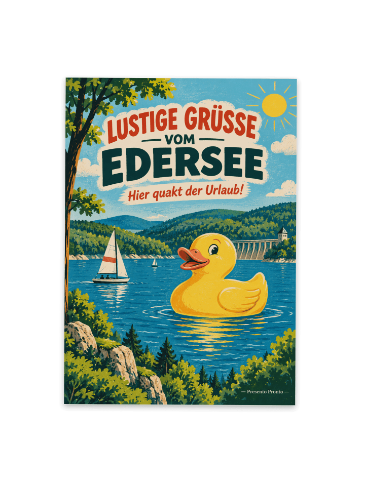 Postkarte Ente fröhlich Design mit Spruch in Weiß